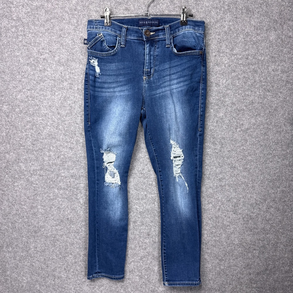 Rock & Republic‎ Kashmiere Crop Distressed Skinny Jeans Blue Size 10 R216616